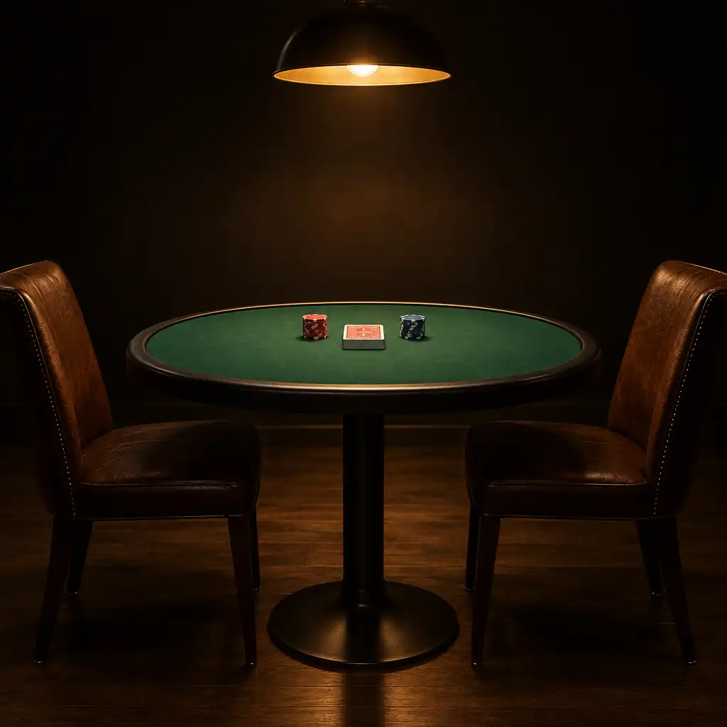 Heads-up poker table with two chairs facing each other
